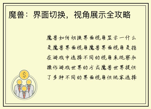 魔兽：界面切换，视角展示全攻略